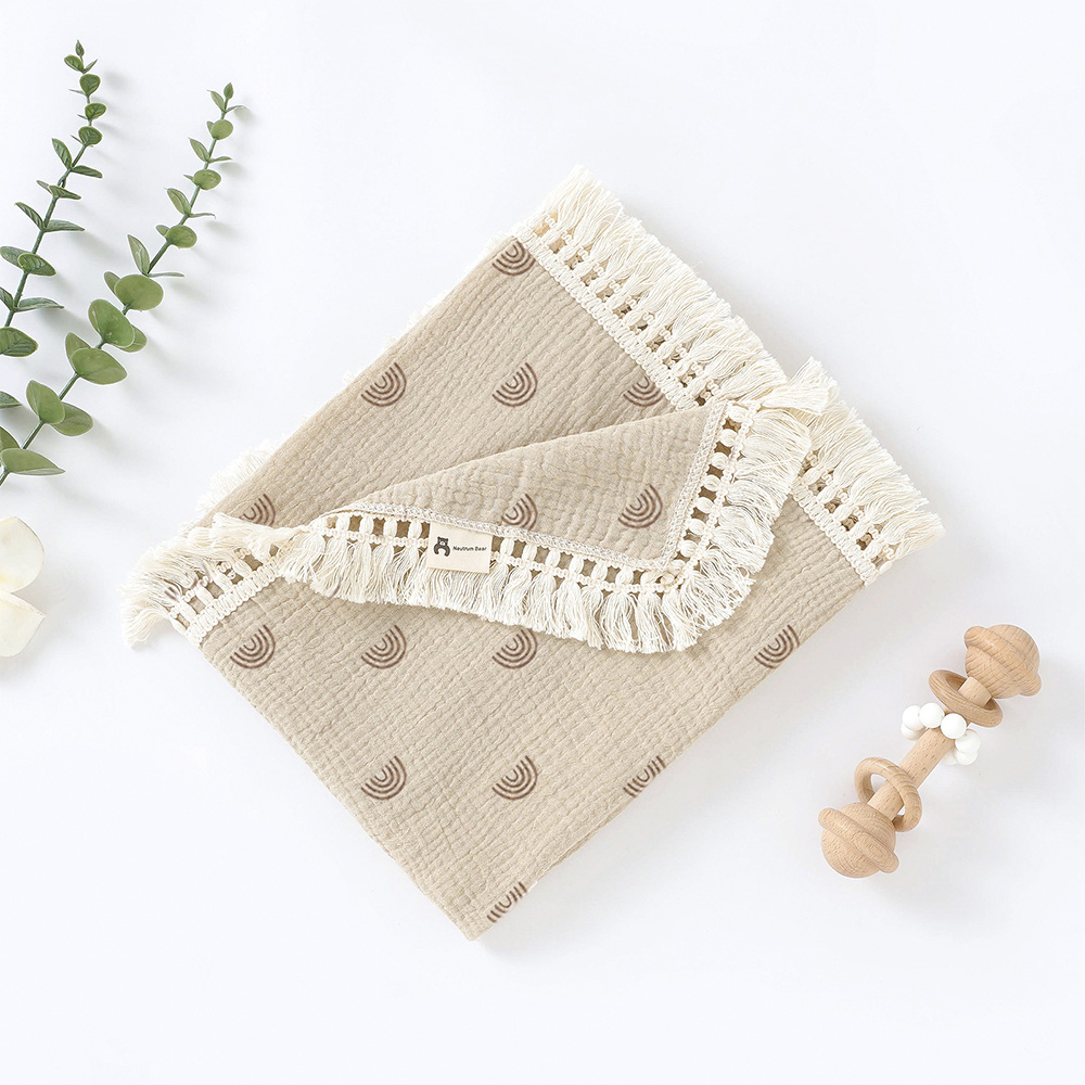 Blanket Muslin Tassel Oat Rainbow Neutrum Bear