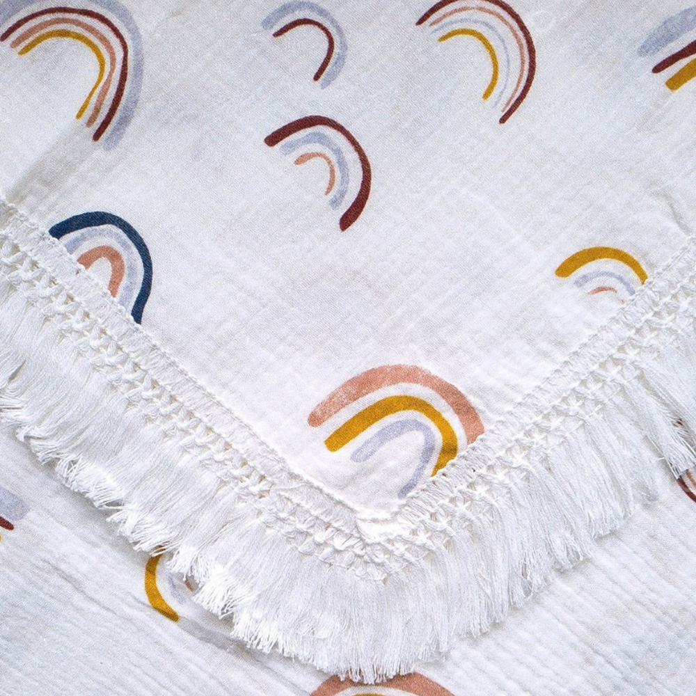 Blanket Muslin Tassel White Rainbow Neutrum Bear
