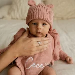 Knitted Legless Frill Romper, Hat & Booties Set - Organic Cotton