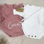 Knitted Legless Frill Romper, Hat & Booties Set - Organic Cotton