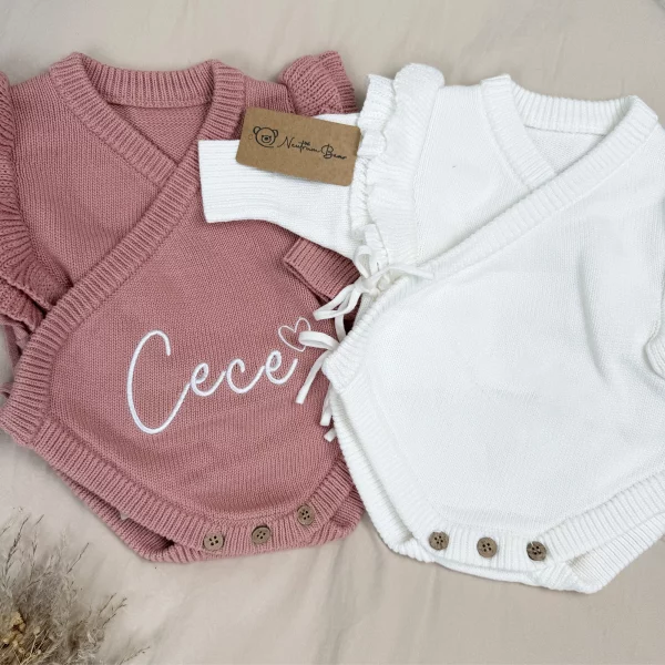 Knitted Legless Frill Romper, Hat & Booties Set - Organic Cotton