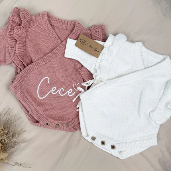 Knitted Legless Frill Romper, Hat & Booties Set - Organic Cotton