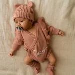 Knitted Legless Frill Romper, Hat & Booties Set - Organic Cotton