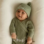 Knitted Legless Ribbed Romper, Hat & Booties Set - Organic Cotton