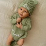 Knitted Legless Ribbed Romper, Hat & Booties Set - Organic Cotton