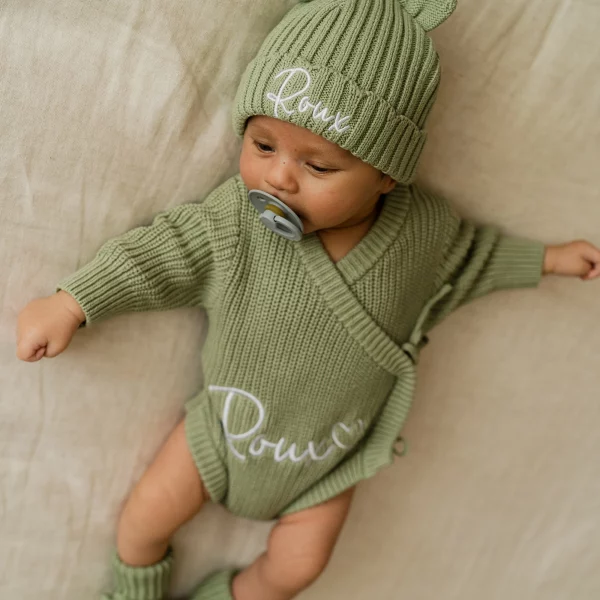 Knitted Legless Ribbed Romper, Hat & Booties Set - Organic Cotton