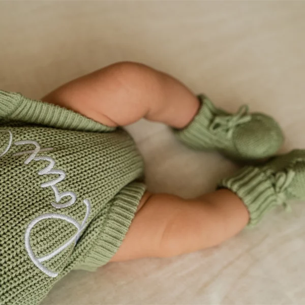 Knitted Legless Ribbed Romper, Hat & Booties Set - Organic Cotton