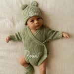 Knitted Legless Ribbed Romper, Hat & Booties Set - Organic Cotton