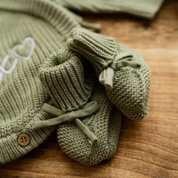 Knitted Legless Ribbed Romper, Hat & Booties Set - Organic Cotton