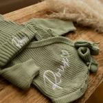 Knitted Legless Ribbed Romper, Hat & Booties Set - Organic Cotton