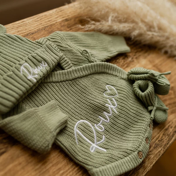 Knitted Legless Ribbed Romper, Hat & Booties Set - Organic Cotton