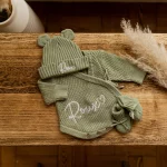 Knitted Legless Ribbed Romper, Hat & Booties Set - Organic Cotton