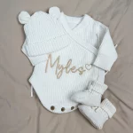 Knitted Legless Ribbed Romper, Hat & Booties Set - Organic Cotton