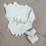 Knitted Legless Ribbed Romper, Hat & Booties Set - Organic Cotton