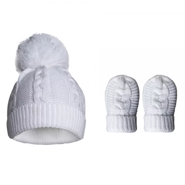 Pom Hat Mittens – White